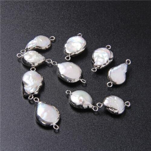 White Natural Baroque Pearl Pendants Double Hole Connector Irregular Pearl Pendants for Jewelry Making Accessorie DIY Craft 3pcs