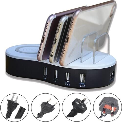 4Ports USB Wireless Charging Dock Station Powstro Desktop Fireproof Anti-Slip Quick Charger Station HUB With 1.2m Extension Cord