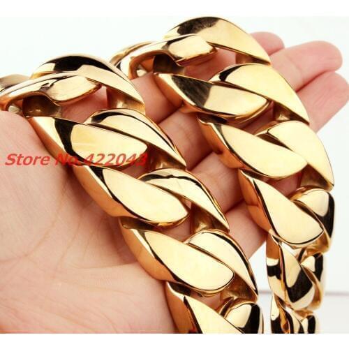 Top Quality 31MM Super Heavy Thick Men Chain Flat Round Curb Cuban Gold Color 316L Stainless Steel Necklace Length 8-40"