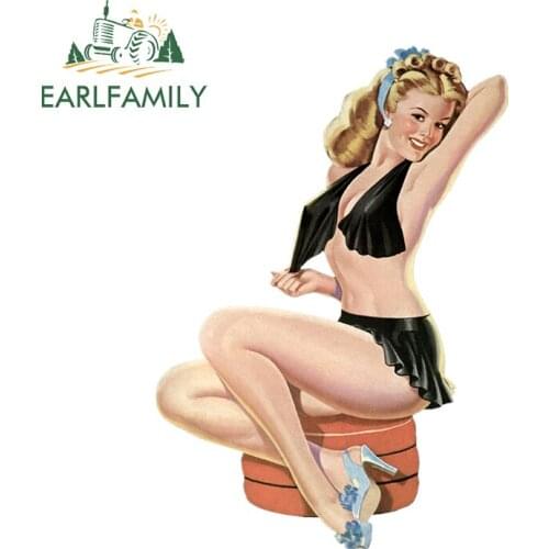 EARLFAMILY 13cm x 9.1cm Car Accessoires for John Karnaras Pinup Girl Classic Car Stickers Creative Camper Loptop Vinyl Car Decal