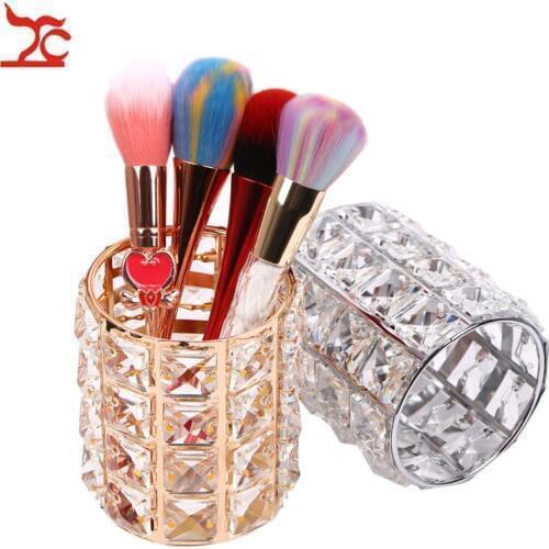 European light luxury crystal manicure pen holder makeup brush storage box metal storage finishing tool crystal pen holder