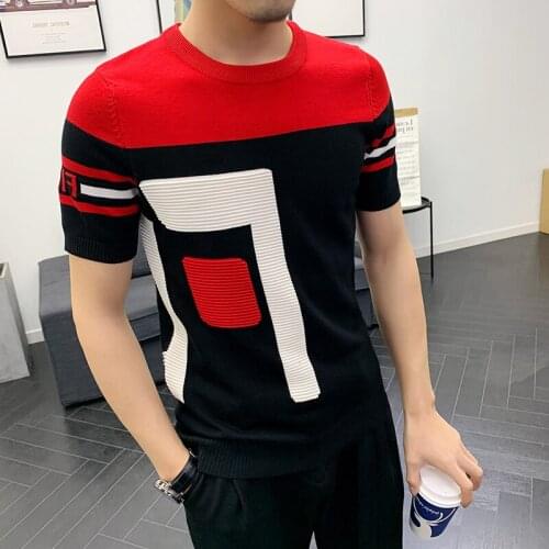 Summer Dress Short Male Knitting Tshirt Tee Jacquard Weave High Quality Streetwear Round Sleeve T-shirt Camisetas Hombre