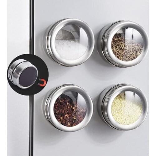 Magnetic Spice Jar Sealed barbecue storage box powder box stainless steel Wall-mounted seasoning tank set with stickers 70ML