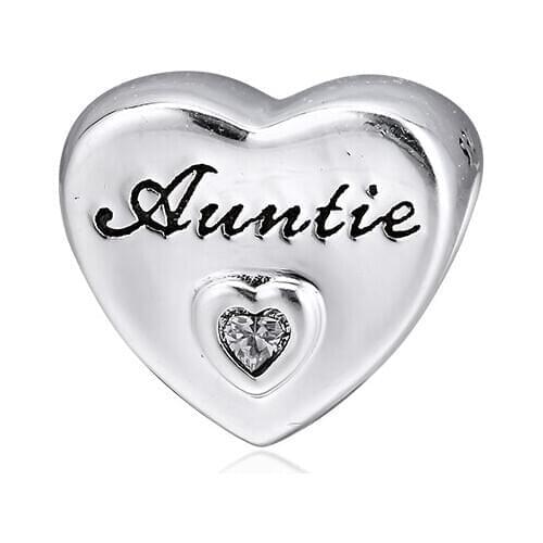 GPY Aunties Love Heart Charms 925 Original Fit Pandora Bracelet Sterling Silver Charm Beads for Jewelry Making Jewellery
