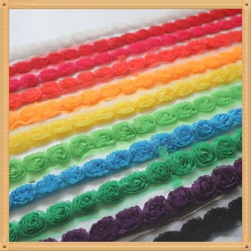 6y 2.5cm Shabby Chiffon Rose Flower Trim For Baby Girls Headdress Tee Shirts Rompers Jumpsuit Clothes Making Craft Accessories