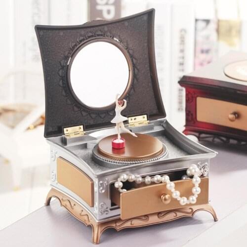 Makeup Mirror Drawer Dancing Ballerina Girl Music Box Kids Musical Toy Gift