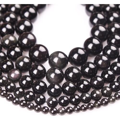 4mm 6mm 8mm 10mm 12mm Round Natural Black Obsidian Stone Loose Beads Lot For Jewelry Making DIY Crafts Findings