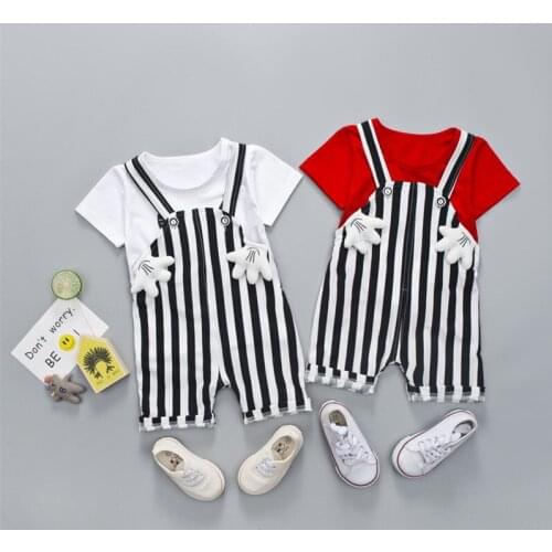 Summer Baby Girls Boys Clothing Sets Infant Clothes Suits T Shirt Cartoon StripS Bib overalls Shorts 2pcs Kid Children Costume