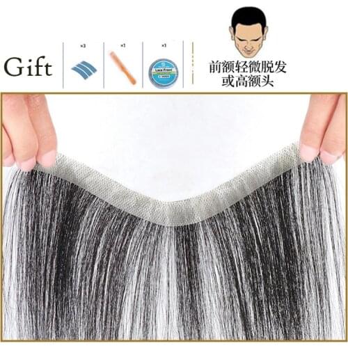 M&HHalo Lady Beauty Men Bangs Forehead Repair Brazilian 100% Human Hair Soft Thin Skin Mens Hairpieces Hair Replacement Non-remy