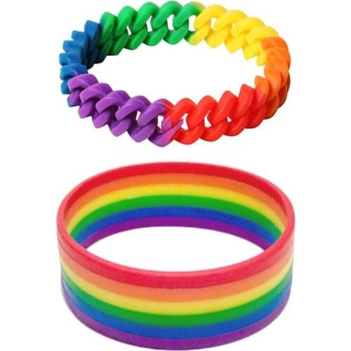 Trendy Fashion Silicone Rainbow Pride Bracelet Mutilayered Rubber Gay Lesbian Fashion Wristband Jewelry