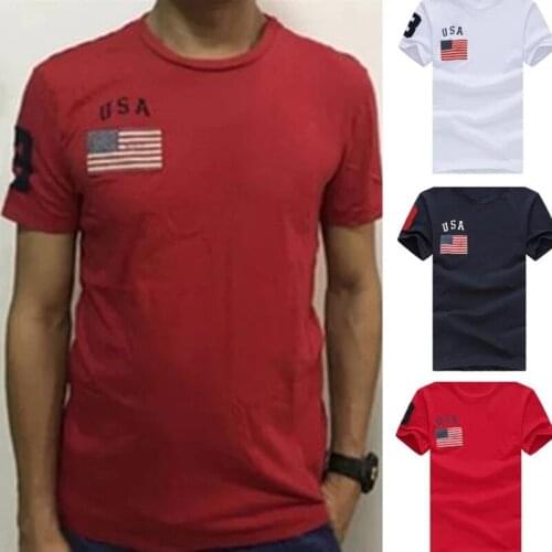 Stlye NEW Hot Sale Classic USA 100%Cotton Big Horse Flag Polo Short Sleeve Mens O-Neck Short Homme High Quality T-Shirt