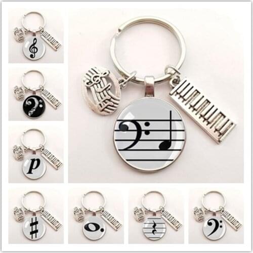 Musical instrument piano note symbol key chain key ring sharp logo treble bass clef icon flat key ring music lover jewelry gift