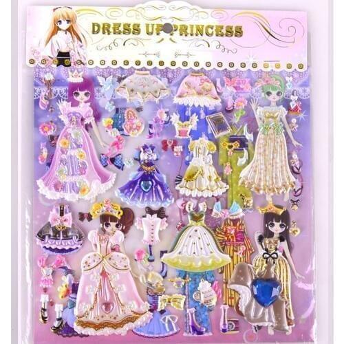 8 sheets 3D stickers dress up Girls dolls cartoon Bubble sticker PVC kids toys Lovely pegatinas for children gifts new style
