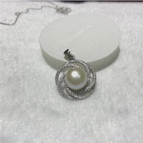 Natural freshwater white pearl AAA 10-11mm Tibetan silver Good quality zircon inlay pendant necklace size 20X20MM