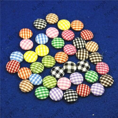 NEW Fashion Multi Plaid Fabric 15mm*15mm Round Flat Back Appliques Wedding DIY Craft Decorations Button Accessories 200pcs NK-05