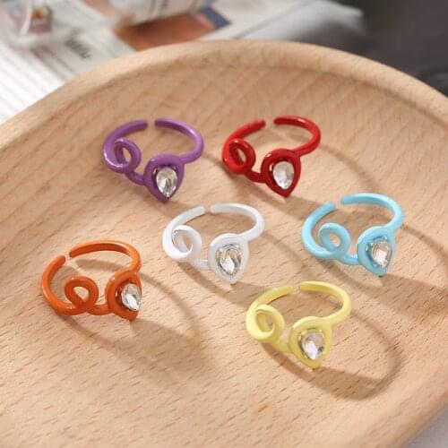 ZN New Trendy Hand-painted Candy Color Dripping Oil Rings for Women Multicolor With Crystal Irregular Finger Rings Jewelry Gift