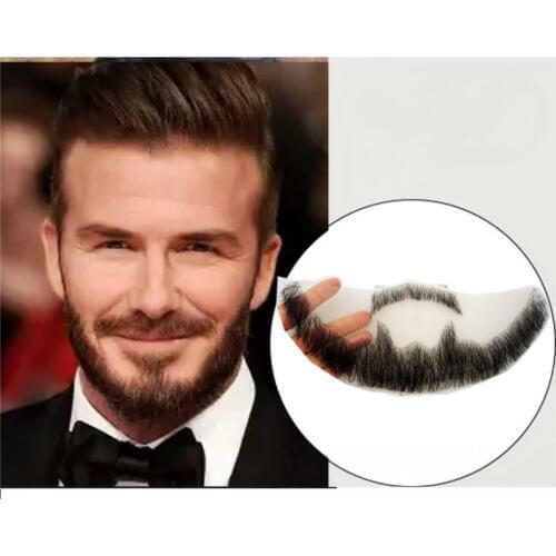 FXVIC Top quality human hair Fake beard and mustache extensions Natual black FAKE FACIAL HAIR wig Beckham beard style
