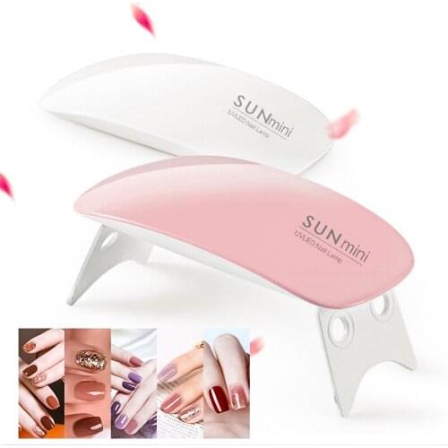 Pink/White Mini Portable Nail-Dryer Machine 6W 6-LED UV Lamp Micro USB Cable Home Use Drying Lamp For Gel Varnish Nail Art Tools