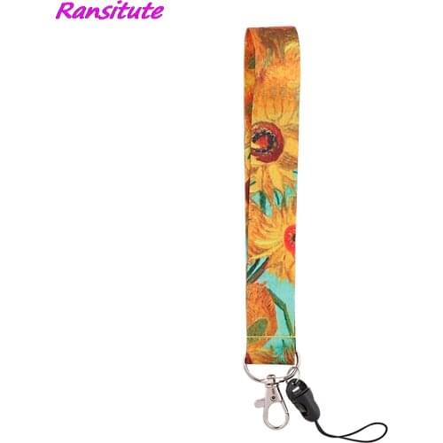 R2033 Van Gogh Art Sunflower Short Lanyards Id Badge Holder Keychain ID Card Pass Gym Mobile Badge Holder Lanyard Key Holder