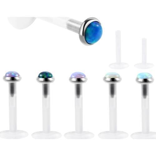 Hot Sale 1Pc Opal Stone Bioplast Flexible Labret Lip Bar Ring Earring Push Fit Top 16g Ear Cartilage Piercing Body Jewelry 16g