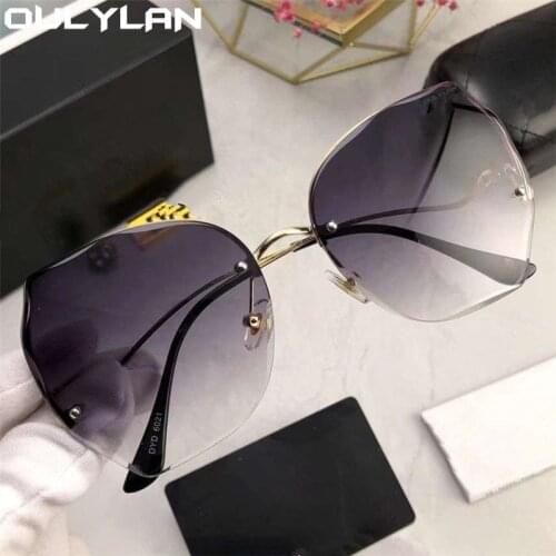 Oulylan Luruxy Rimless Womens Sunglasses Vintage Big Frame Gradient Sun Glasses Gray Pink Brand Designer Eyewear Shades UV400