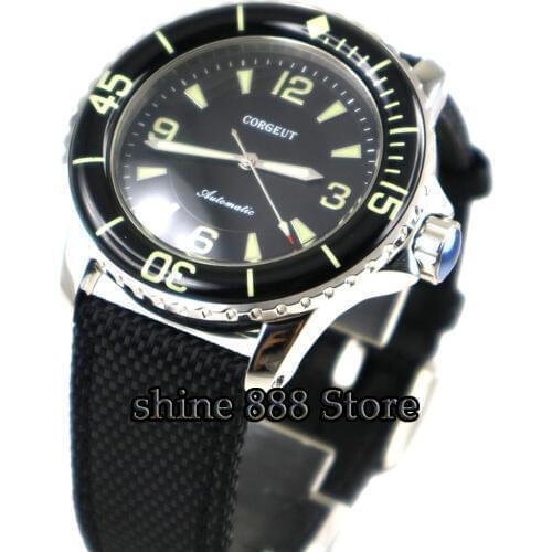 Corgeut sport design clock luxury top brand black dial leather mechanical Luminous Automatic Self-Wind Vintage mens watch