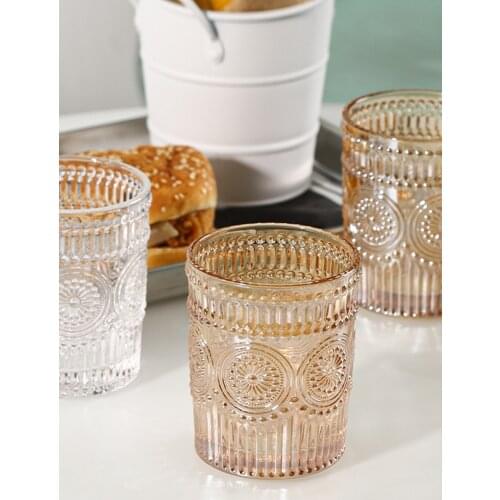 Ins wind sun flower water cup retro embossed glass cup female coffee cup net red cold drink cup Phnom Penh household cup