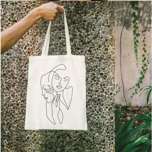 Art Drawing Tote Bag Custom Shopping Bags Line Drawing Reusable Bag Minimalist Fashion Custom Logo Tote Bags
