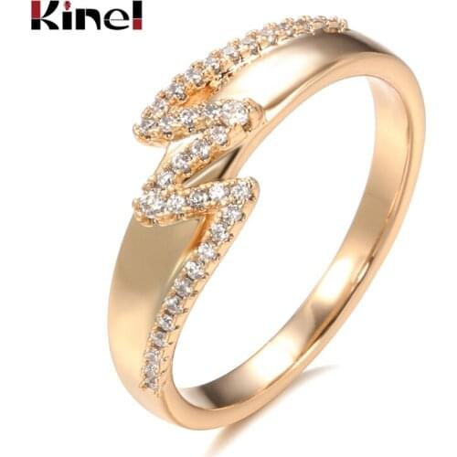Kinel Fashion Natural Zircon Bride Wedding Ring 585 Rose Gold Geometric Waves Rings for Women Vintage Jewelry 2021 New