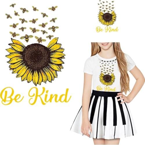 Sunflower And Bee Thermo Strips Sticker On Clothes Iron On Heat Transfer For T-shirt Hoodie Patches Applique A-Level Washable