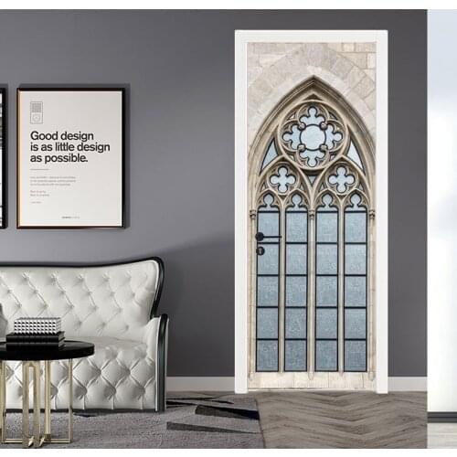 Vintage Door Sticker Self-adhesive Removable PVC Wallpaper Refrigerator Sticker Europe for Bedroom Home Decor 3D Festival Gift