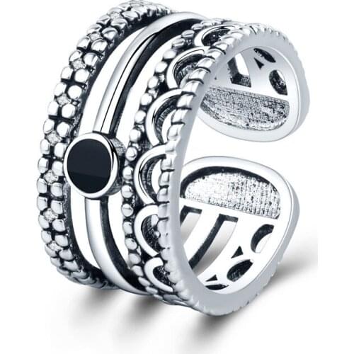 Domineering Trend Round Drop Glue Opening Ring Retro Elegant Womens Wedding Silver Color Rings Fashion Jewelry Accessories