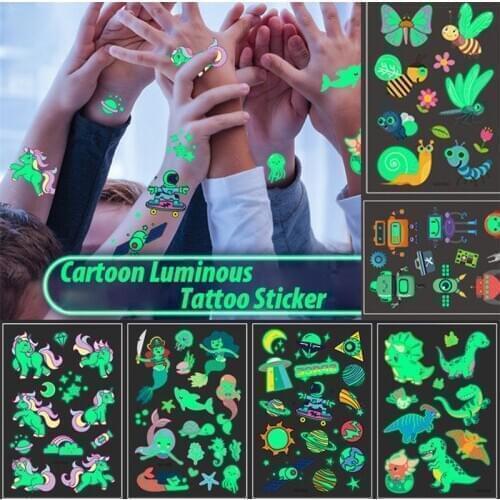 1PC Waterproof Tattoo Stickers Luminous Child Kid Temporary Fake Tattoos Glow Paste on Face Arm Leg for Children Body Sticker