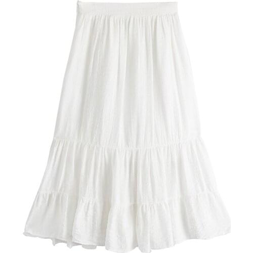 PERHAPS U White Green A Line Maxi Long Skirt High Street Empire Vintage Retro Summer S0054