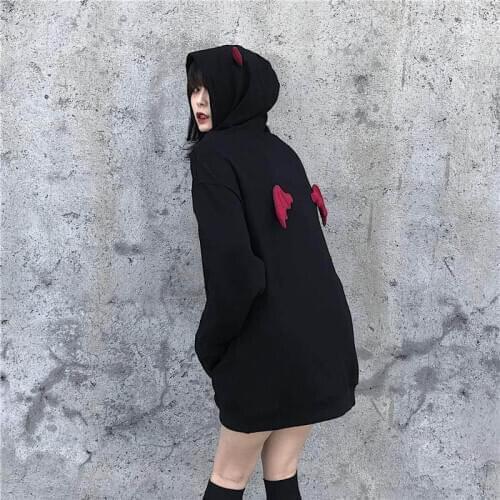Women hoodies High Street Harajuku Cute sweatshirts Punk Gothic Devil Horn Chic Hooded Pullover Loose Sweat Cartoon Fall Spring