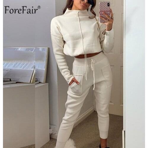 Forefair O Neck Black Long Sleeve Pullovers Casual Sweatshirts Women Set Solid Autumn Winter Two Piece Set Pants Outfits 2020