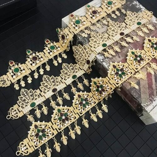 Retro Golden Algerian Headpiece Head Chain Hair Jewelry for Women Wedding Banquet Crown Sparkly Rhinestone Bridal Gift