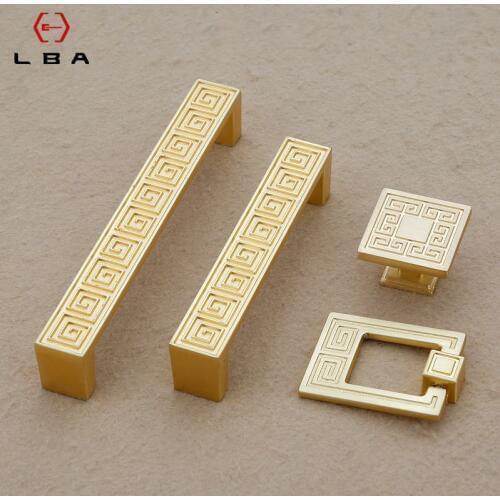 Gold Door Handles Zinc Alloy Cabinet Handle Drawer Knobs Chinese Classical Wardrobe Pulls Kitchen Handle Furniture Hardware