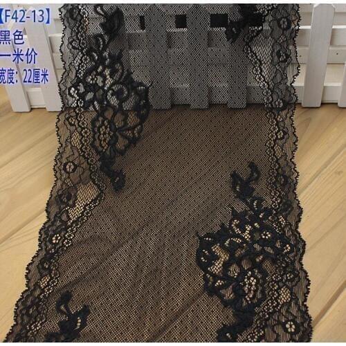 2 Meters High Quality Black Green Elastic Lace Applique Trim French Flower Lace Fabric For DIY Craft 22cm