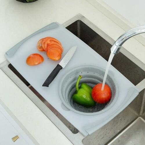 2 IN 1 Multi-function Kitchen Chopping Board Sink Drain Basket Cutting Board Meat Vegetable Fruit Basket Storage Chopping Board