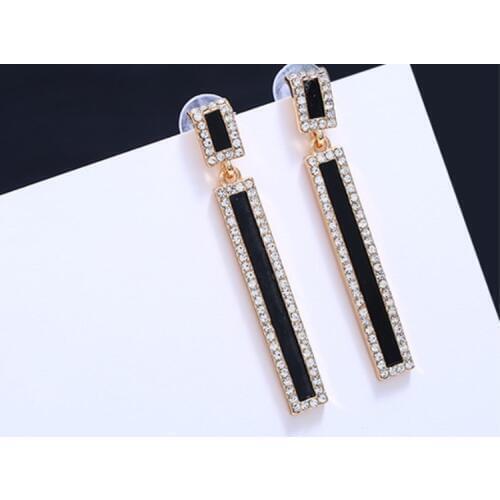 2021 Fashion Jewelry For Women Crystal from Swarovskis 925 silver needle Retro geometric strip shiny earrings female Fit Party