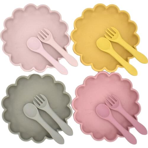 4Pcs/Set Cute Cartoon Lion Baby Silicone Plate Spoon Set Portable Waterproof Feeding Silica Gel Dishes Kids Non-slip Tableware