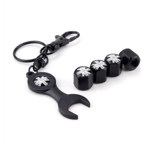 4pcs Creative British Flag Logo Car Tire Accessories Wheels Valve Caps 1pc Wrench for Mini Coopers Mini One Coupe Cabrio Clubman