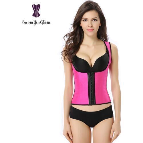 High quality personality straps vest style latex material steel boned corset waist cincher shaper workout waist trainer 886
