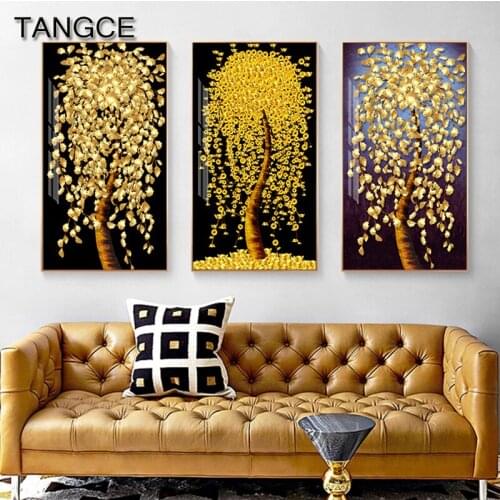 Abstract Golden Tree Canvas Painting Modern Home Decoration Fashion Wall Art Picture for Living Room Yellow Big Poster and Print