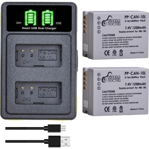 1200mAh NB-10L NB 10L Battery + LED USB Charger with Type C Port for Canon SX40 HS SX50 HS G1 X G1X G15 G16 SX60 HS G3X Camera