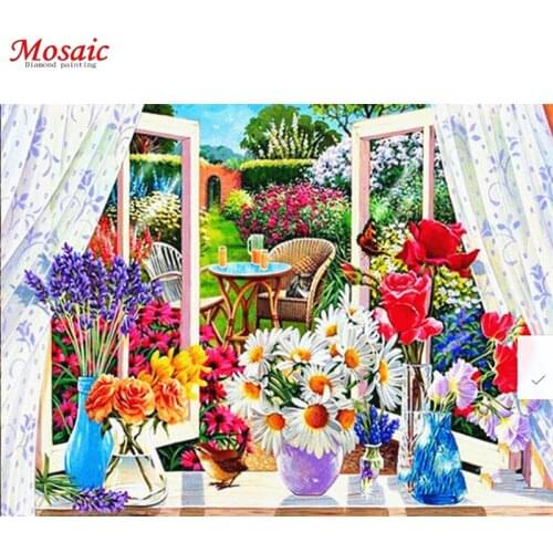 DIY 5D Diamond Painting window FLOWER Full circular Diamond Embroidery Embroidery Diamond Home decoration