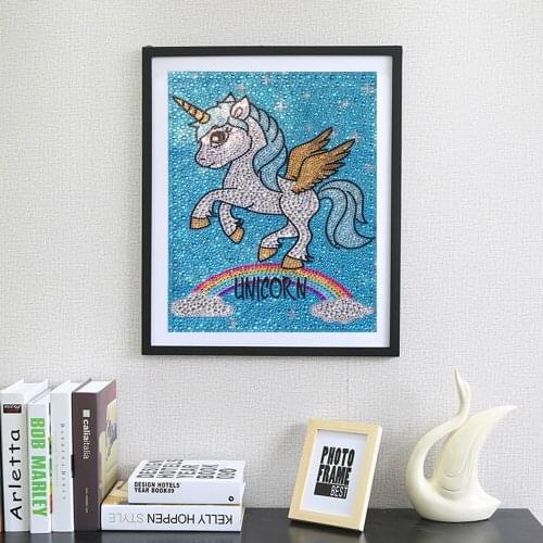 DIY Diamond Cross Embroidery Blue Horse on Rainbow Crystal Diamond Mosaic Special Shaped Diamond Embroidery Rhinestone Decor