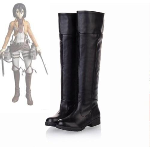Anime Eren Jaeger Anime Shoes Women Attack on Titan Long Boots Eren Jaeger Shingeki Kyojin Mikasa Cosplay Costume Halloween