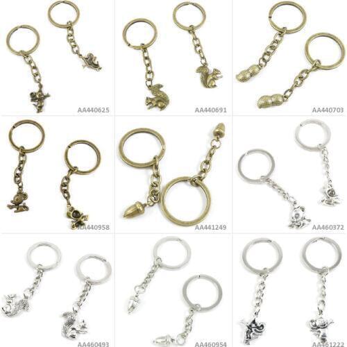 Antique Bronze Silver Tone Keychain Keyring Keytag Mouse Rat Nuts Acorn Fruit Squirrel Peanut Key Chain Jewelry Making Charms